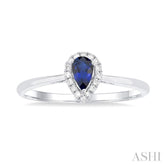 5x3 MM Pear Shape Sapphire and 1/20 Ctw Single Cut Diamond Halo Precious Ring in 10K White Gold